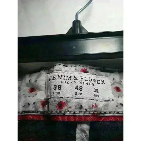 DENIM & FLOWERS RICKY SINGH Mens Power Stretch Shorts SIZE 38 BLUE w/white DOTS - Picture 6 of 11